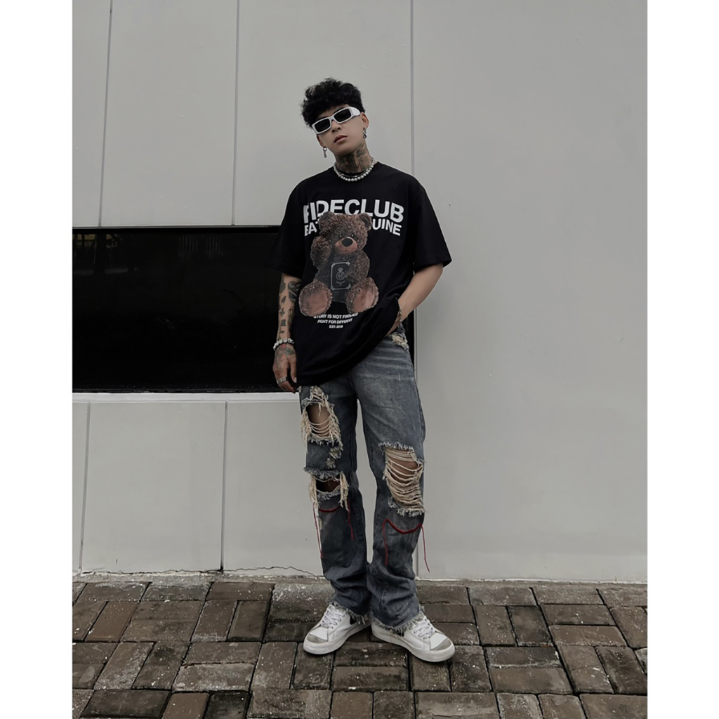 Áo thun FIDE TEDDY hình in sắc nét form rộng tay lỡ, Áo Phông Unisex Nam Nữ