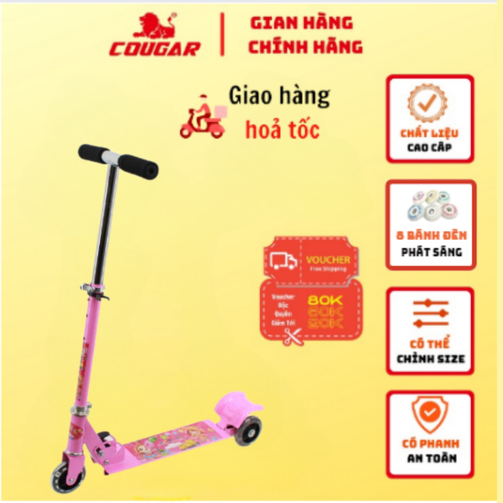 Xe Trượt Scooter Cougar 951 Chính Hãng Dành Cho Trẻ Em, Có 3 Bánh Phát Sáng, Điều Chỉnh Được Chiều Cao