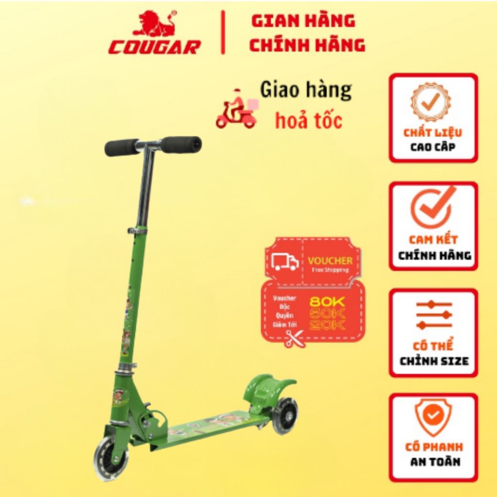 Xe Trượt Scooter Cougar 951 Chính Hãng Dành Cho Trẻ Em, Có 3 Bánh Phát Sáng, Điều Chỉnh Được Chiều Cao