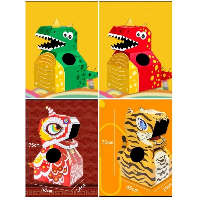 Đồ Chơi Cosplay Thùng Carton Hoá Trang Khủng Long, Lân, Xe Dễ Thương Cho Bé