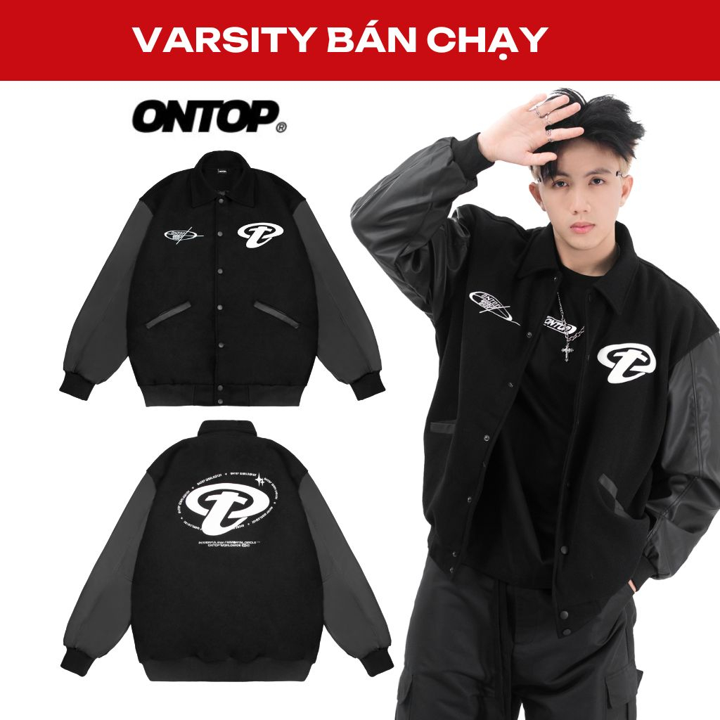 Áo Khoác Varsity Nỉ, tay Da, full Thêu local brand ONTOP Varsity Jacket Y2K l O21-AK16