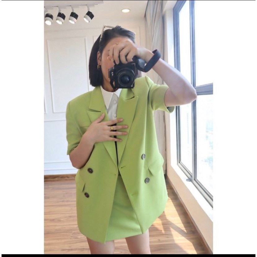 ZOEN THANH LÝ_Set áo vest blazer xanh bơ ngắn tay- Diluclothing