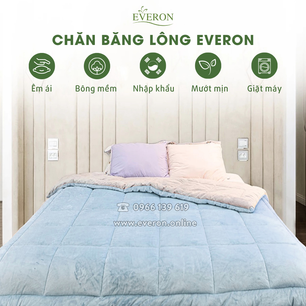 Chăn băng lông Everon (2 Màu) bông nỉ nhung siêu nhẹ, làm ấm nhanh giữ nhiệt tốt