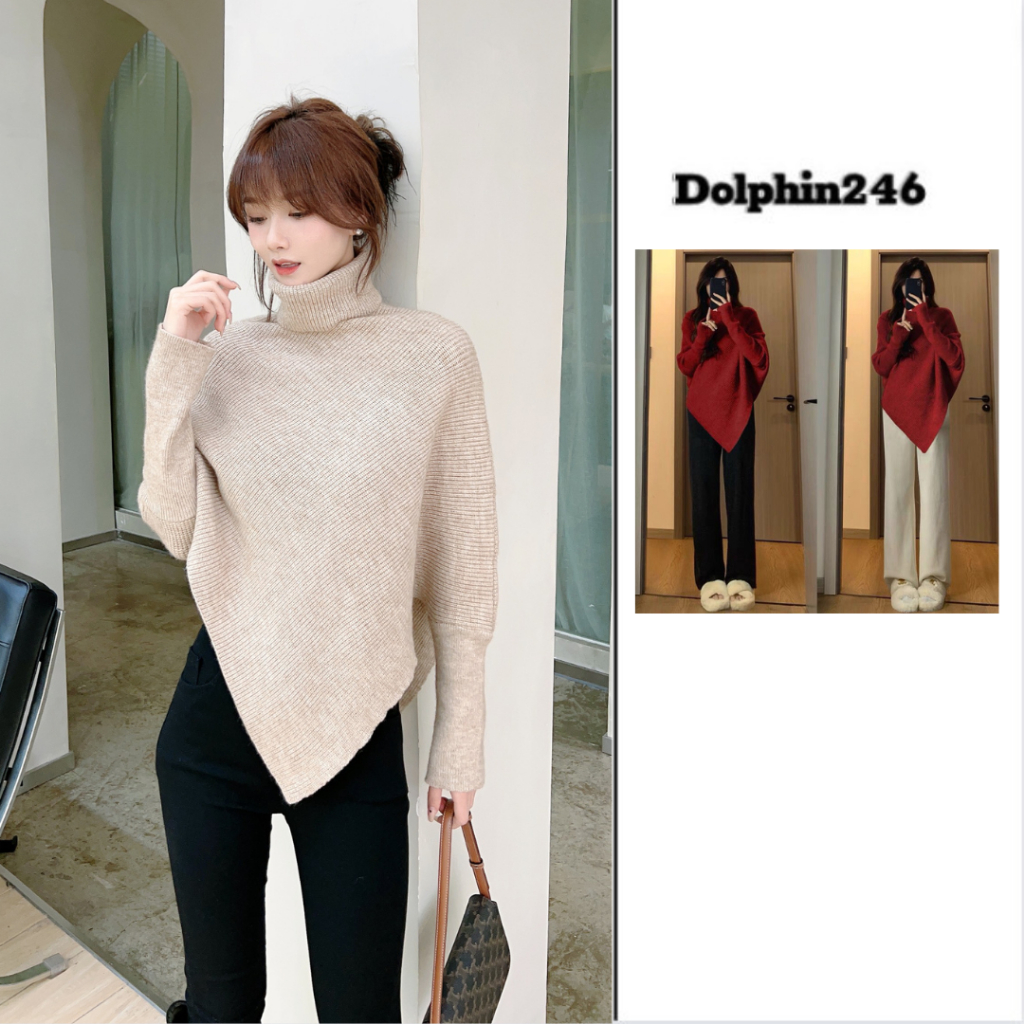 Áo len cổ lọ vạt chéo tay dài Áo len cổ cao tay bo form dấu quần trùm mông phong cách korea dịu dàng cho nữ M202 E2-7