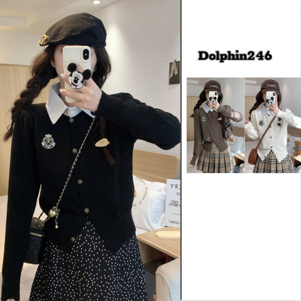 Áo khoác len nữ sinh học sinh cardigan dài tay cho nữ phối cổ sơ mi cài cúc phong cách vintage Hàn Quốc M213 A2-25