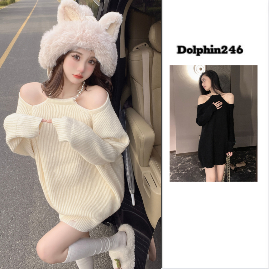 Áo len dài tay cho nữ hở vai dài tay đính cúc ngọc chất len tăm hàng Quảng Châu phong cách Hàn Quốc sexy M200 A2-1