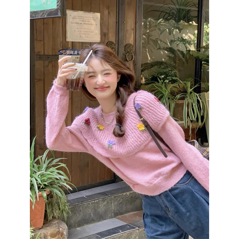 Áo Len Trơn Đính Hoa