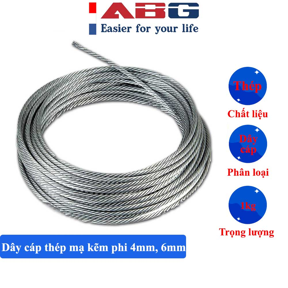 Dây cáp thép mạ kẽm 3.8mm, 5.5mm dây cáp thép lụa, chằng, kéo các thiết bị hay vật dụng chịu tải cao, dây cáp thép bọc