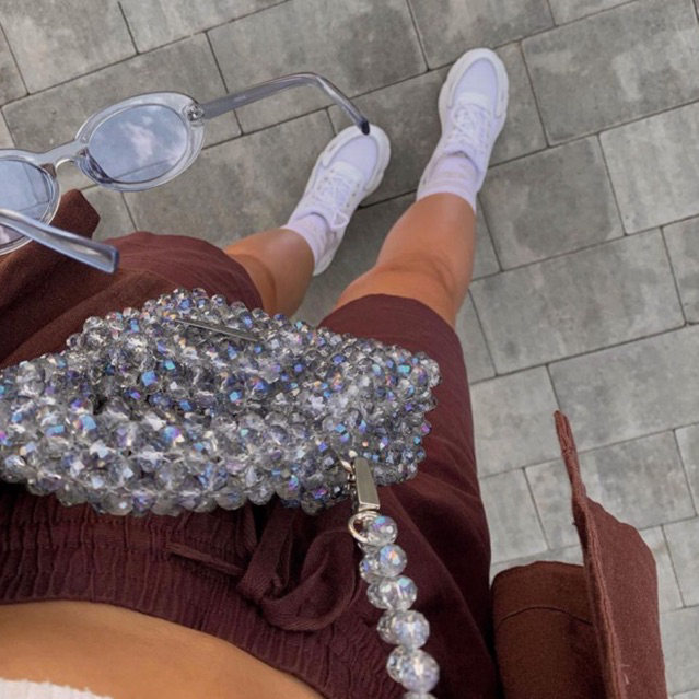 Túi Pha Lê Đá Bling Bling Hạt To Màu Mạ Ánh Tím