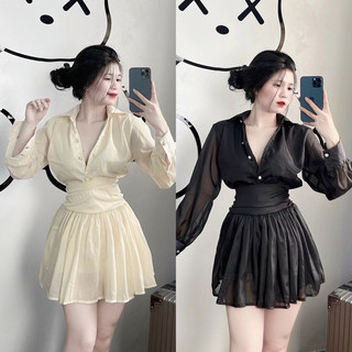 ĐẦM ĐI TIỆC CỔ SOMI TAY PHỒNG TƠ VOAN CHIẾT EO DÁNG XOÈ NGẮN