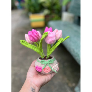 chậu hoa để bàn bằng len handmade