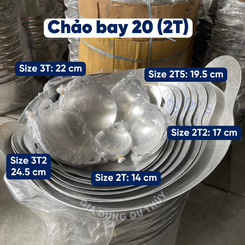 Chảo nhôm máy bay quai liền SIZE NHỎ dùng làm chảo kho quẹt, chảo đổ bánh bò nướng thốt nốt size 20-32, đường kính 14 cm