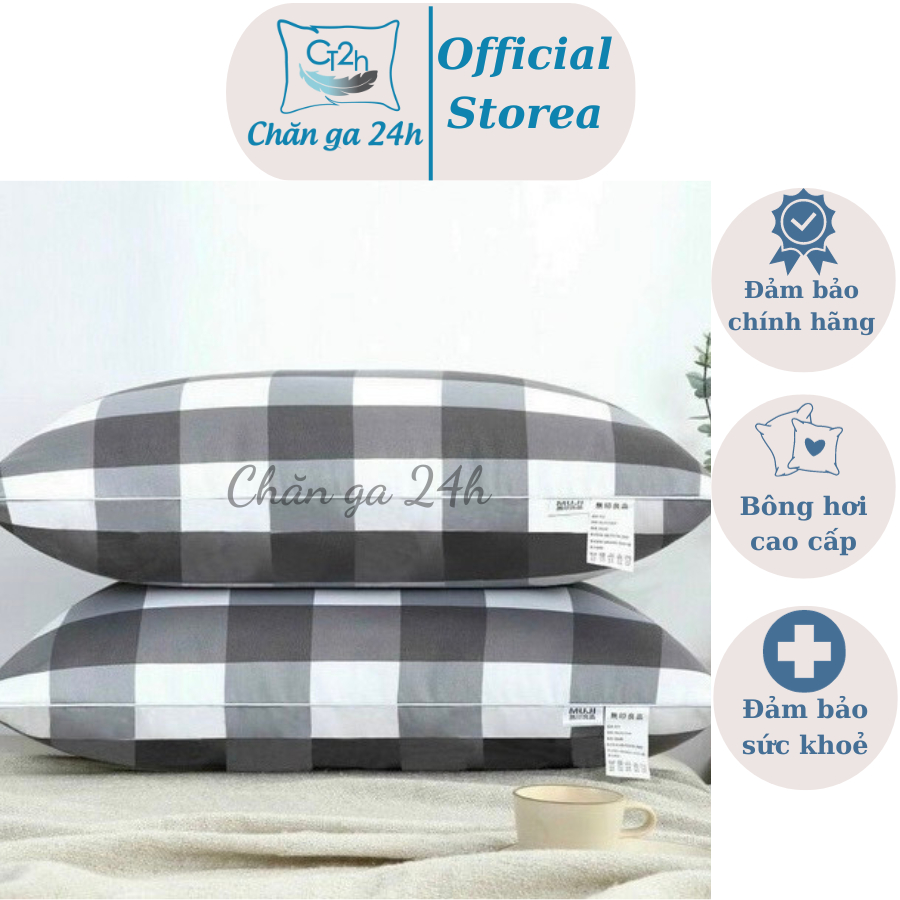 1 ĐÔI GỐI BÔNG ÉP KẺ MUJI 1,3KG