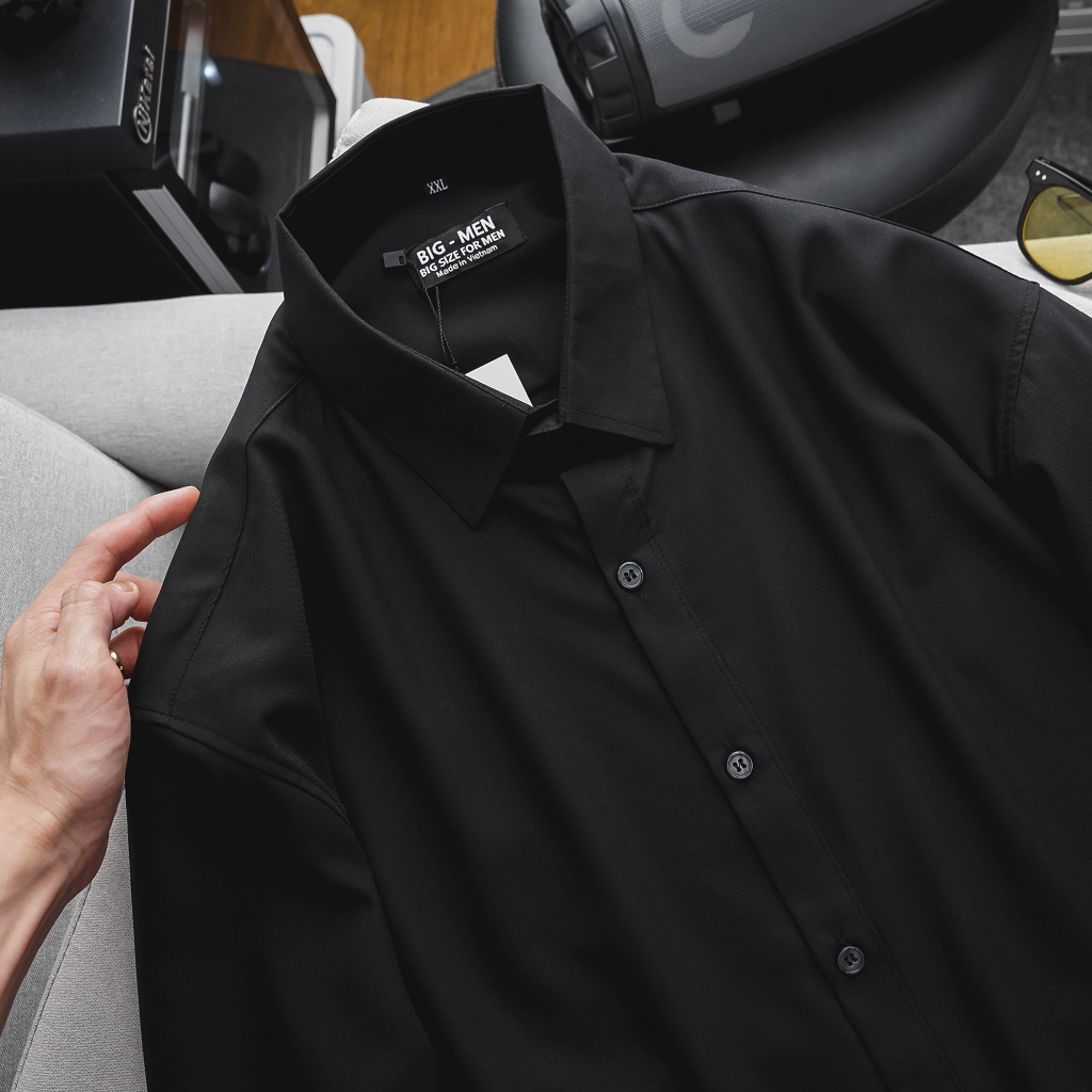 Bigsize- Áo sơ mi tay dài nam big size thời trang thêu họa tiết tay bigmen form bigsize <140kg