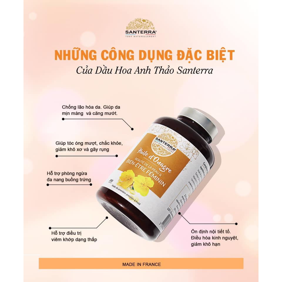 Viên Uống Dầu Hoa Anh Thảo Santerra Pháp , hộp 200 viên.