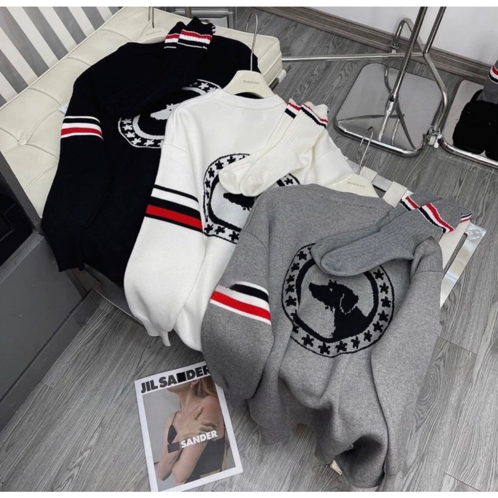 Áo Sweater , Áo Len Cổ Tròn,Thomer Họa Tiết Con Cún Sang Chảnh