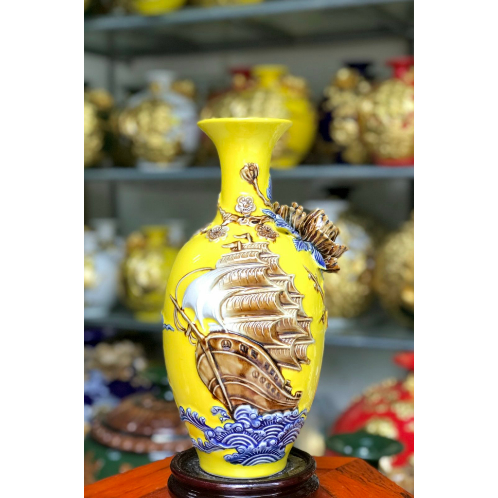 Bảo Bình Thuận Buồm Xuôi Gió Cao 30cm Bình Gốm Sứ Bát Tràng Hút Tài Lộc