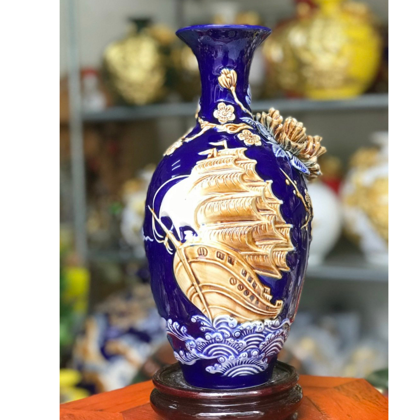 Bảo Bình Thuận Buồm Xuôi Gió Cao 30cm Bình Gốm Sứ Bát Tràng Hút Tài Lộc