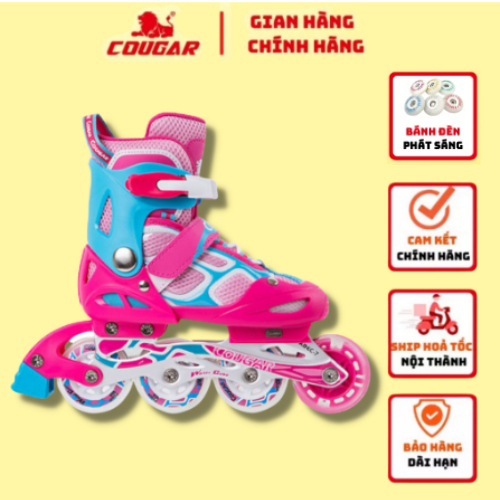 Giày Patin Trẻ Em Cougar 835LSG Chính Hãng, Có Bánh Đèn Phát Sáng Full Bảo Hộ Tay Chân + Mũ Bảo Vệ CHo Bé