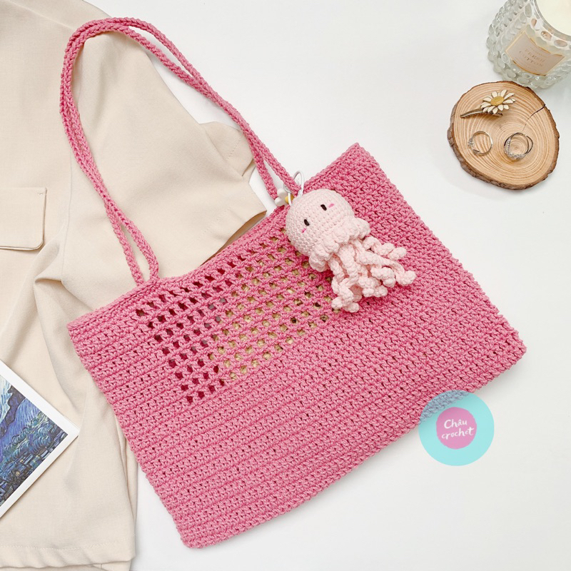 CC010 Túi đan móc thủ công Châu Crochet - Túi đeo vai chất liệu sợi cotton
