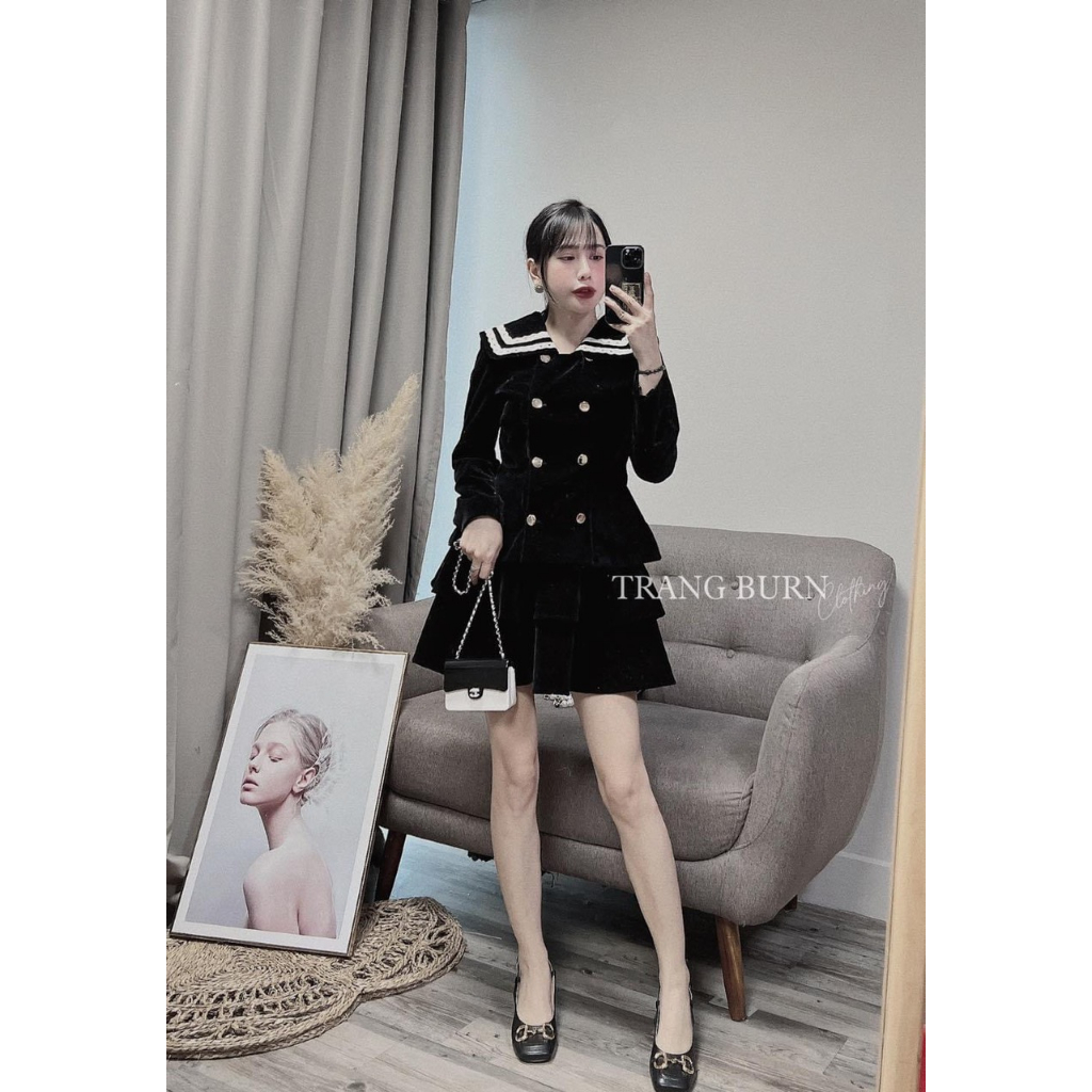 - Set nhung viền ren hàng Quảng Châu phong cách thanh lịch kèm ảnh thật