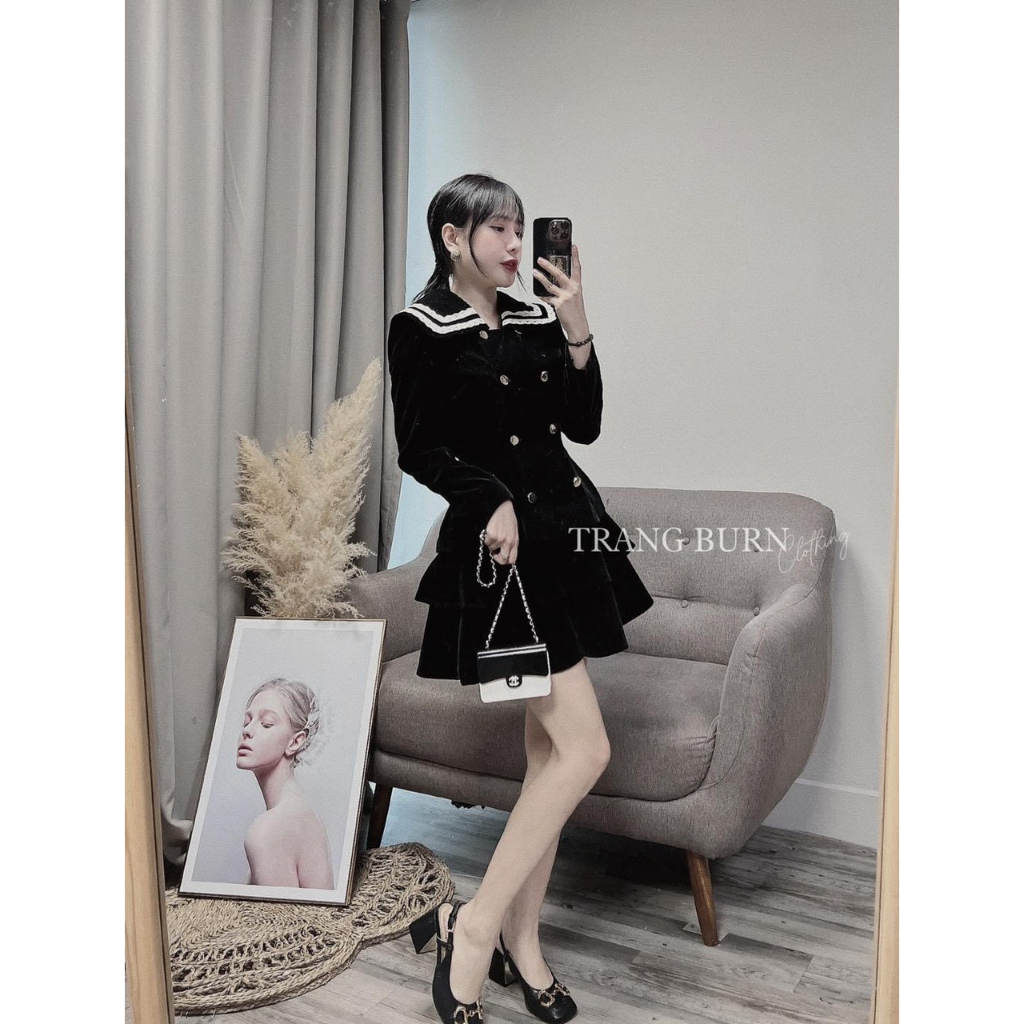 - Set nhung viền ren hàng Quảng Châu phong cách thanh lịch kèm ảnh thật