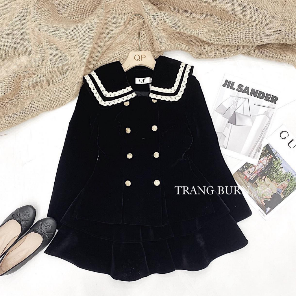 - Set nhung viền ren hàng Quảng Châu phong cách thanh lịch kèm ảnh thật