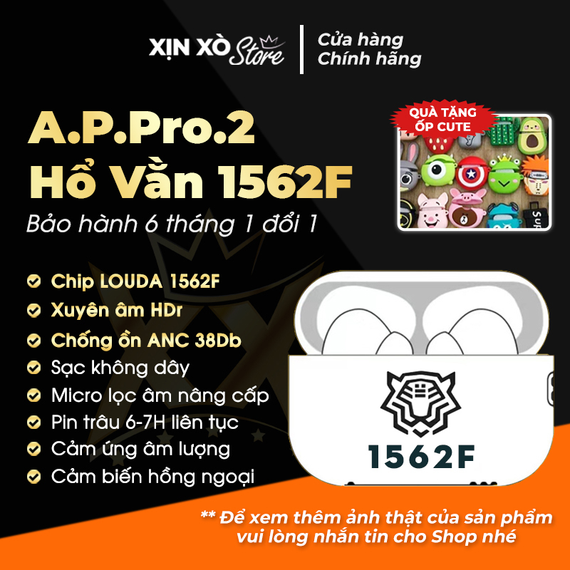 Tai nghe Pro 2 Hổ Vằn 1562F chống ồn chủ động 38Db HOCO., xuyên âm, cảm biến hồng ngoại, sạc không dây - XỊN XÒ Store