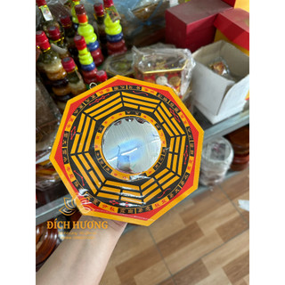 Gương bát quái gỗ tiên thiên phong thủy tráng hợp kim bền màu treo ngoài trời chặn điềm xấu