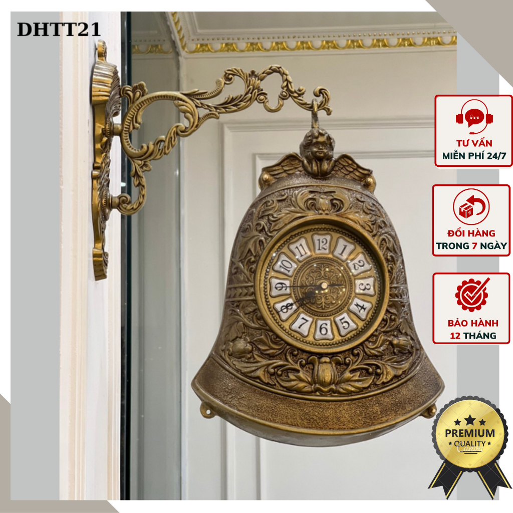 Đồng hồ treo tường quả chuông 2 mặt mang phong cách tân cổ điển DHTT21 - hợp kim kẽm mạ đồng.