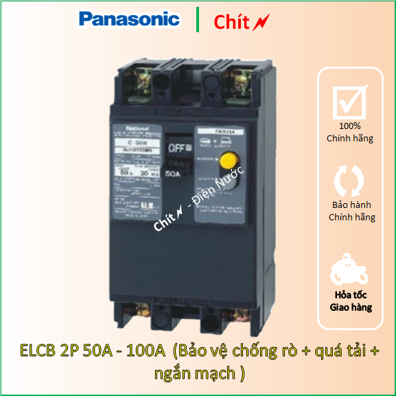 ELCB 2P 50A 60A 100A Aptomat át tô mát 2 pha chống giật rò chống giật quá tải ngắn mạch Panasonic Pana - Chít electric