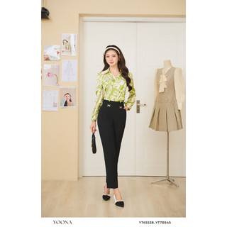 Quần baggy nữ suông đen chất chéo YOONA - YT7B545