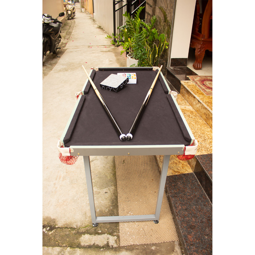 Bàn bida mini kích thước 60x120 gỗ chống ẩm, bóng 32mm, băng cao su, nỉ bông miền Bắc, chân bàn sắt 30x30 tăng chỉnh