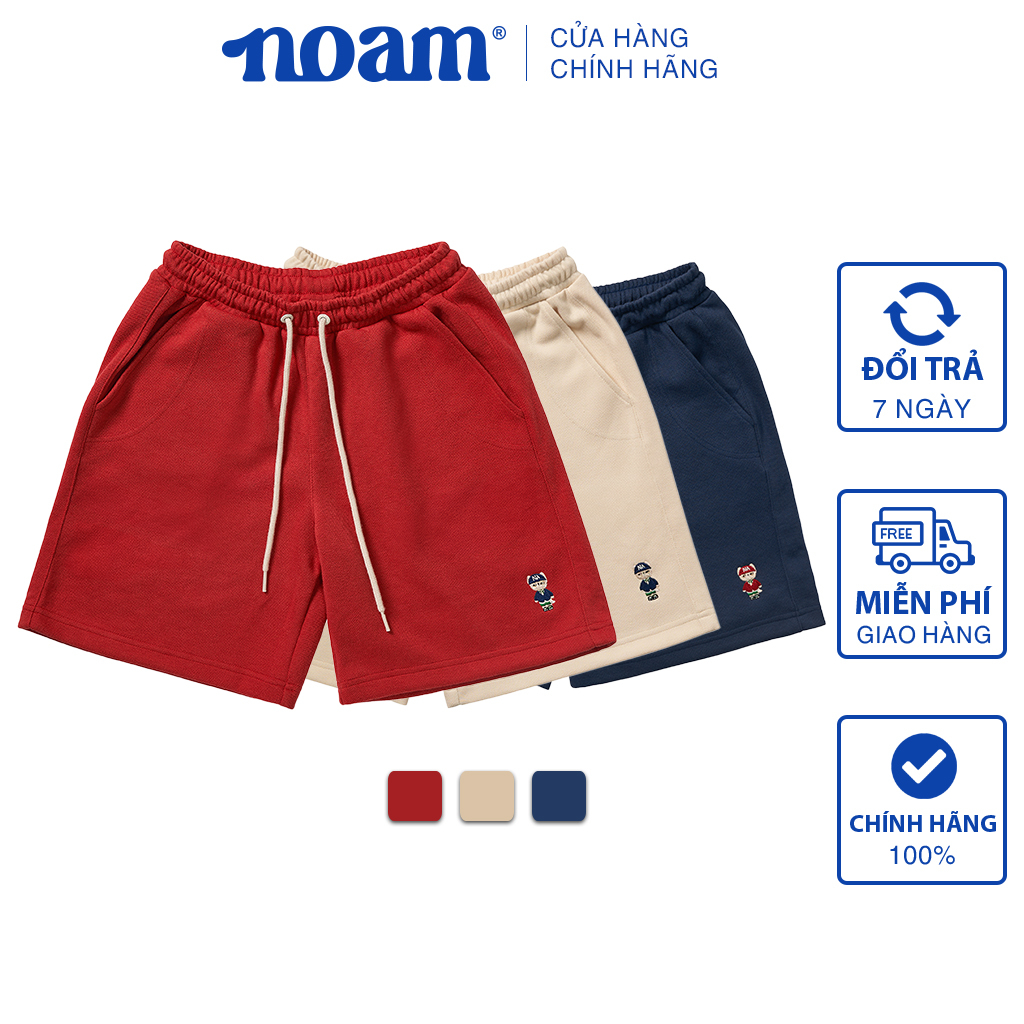 Quần Short Unisex NOAM Original Fox Vải nỉ mềm mịn - Màu Be/ Đỏ/ Xanh navy