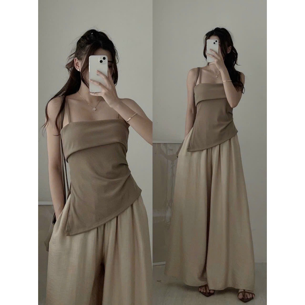 Áo Hai Dây Vạt Xéo Nhọn Xẻ Tà Dây Kéo Nhún