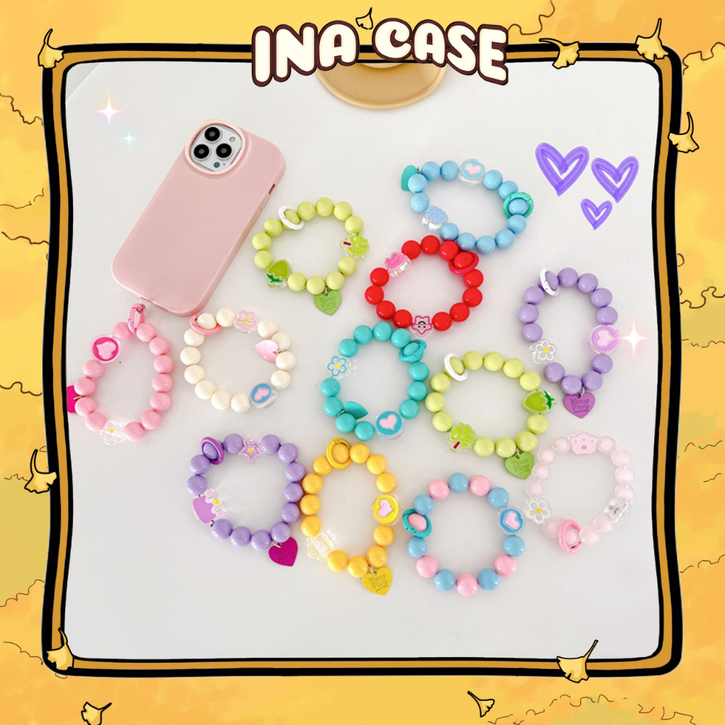 Dây đeo điện thoại vòng tròn xỏ hạt nhiều mẫu có thể làm móc khoá  - Ina Case