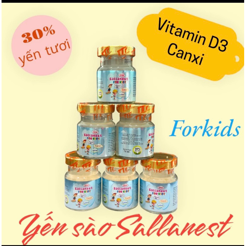 Hộp 6 hủ Yến Sào Sallanest Kid/ Đông Trùng/ Táo Đỏ/ Hạt Chia 30%