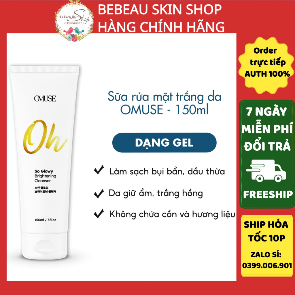 Sữa rửa mặt trắng da OMUSE Oh So Glowy Brightening Cleanser 150ml - Bebeau