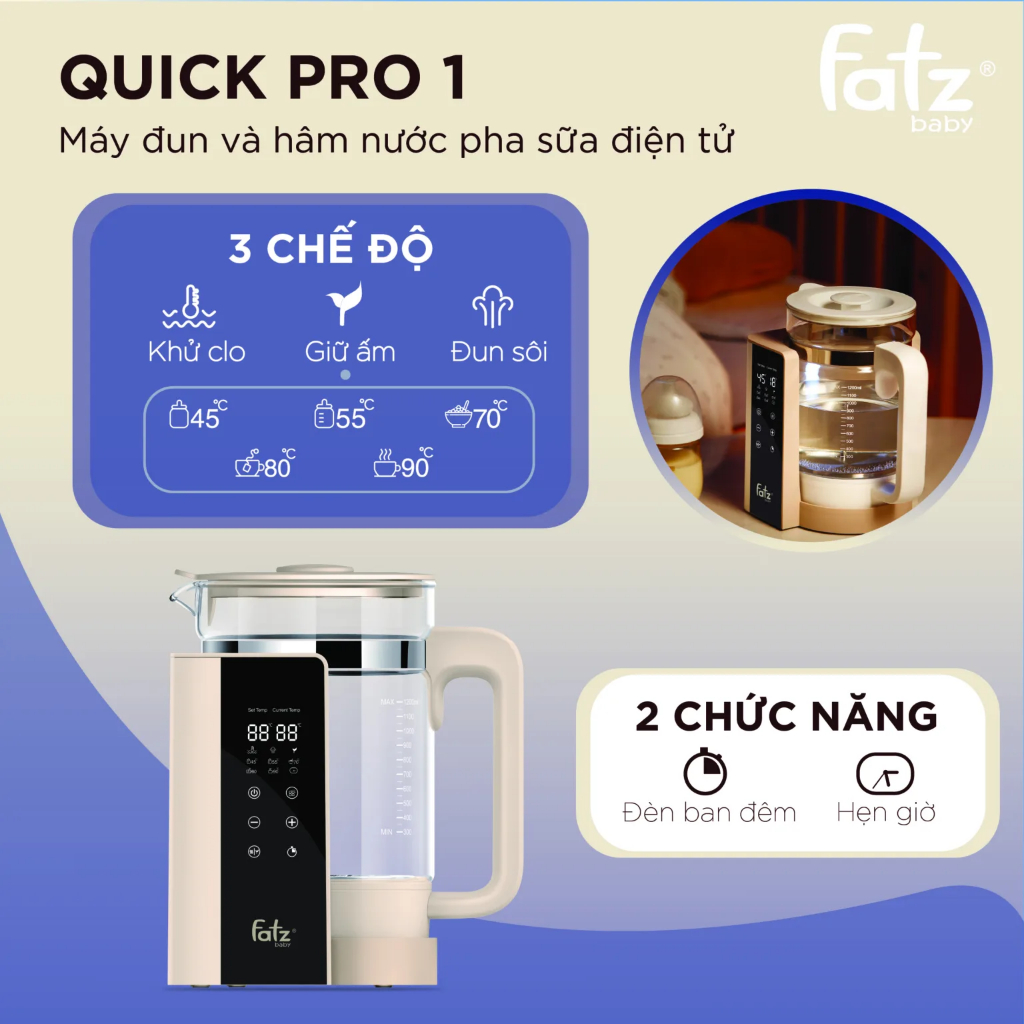 Máy đun nước và hâm nước pha sữa điện tử Quickpro 1 FB3511BT