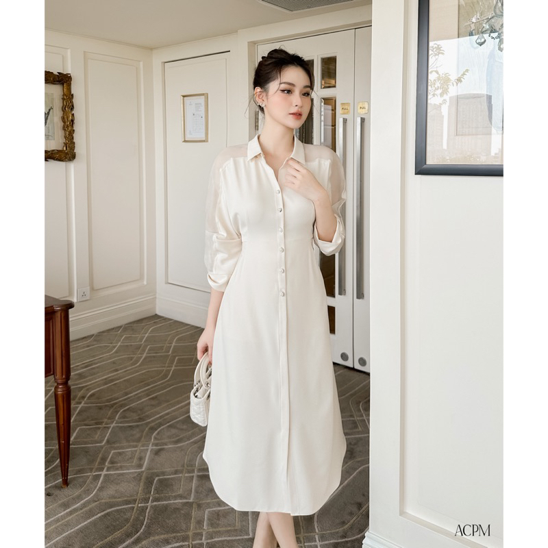 Alia Dress / Đầm sơ mi dáng dài tay lỡ phối tơ