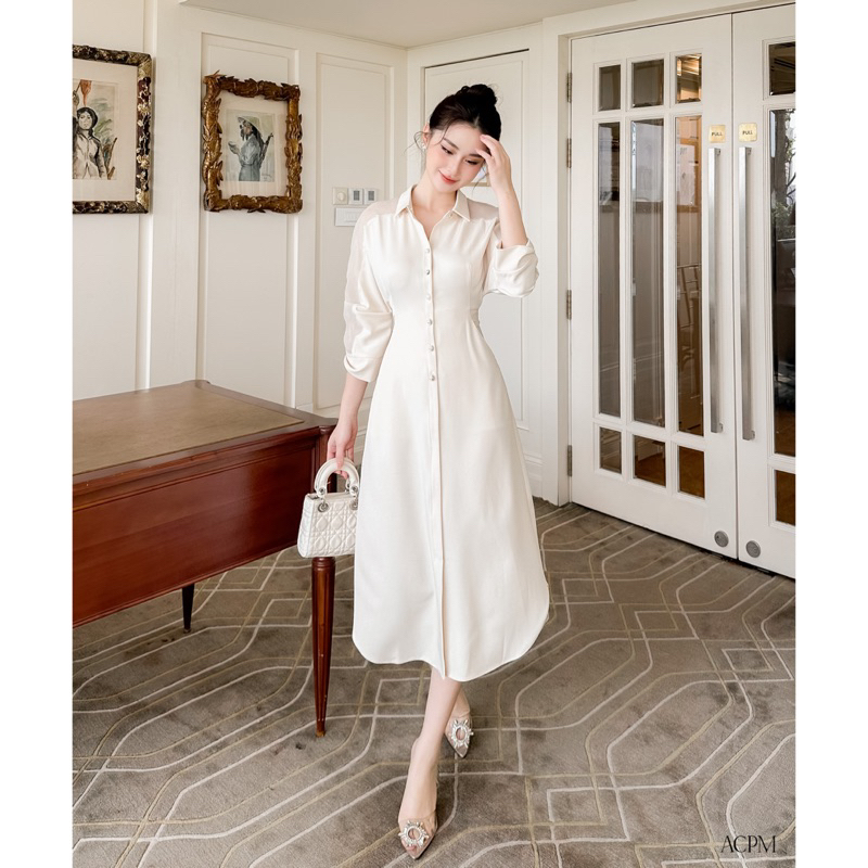 Alia Dress / Đầm sơ mi dáng dài tay lỡ phối tơ