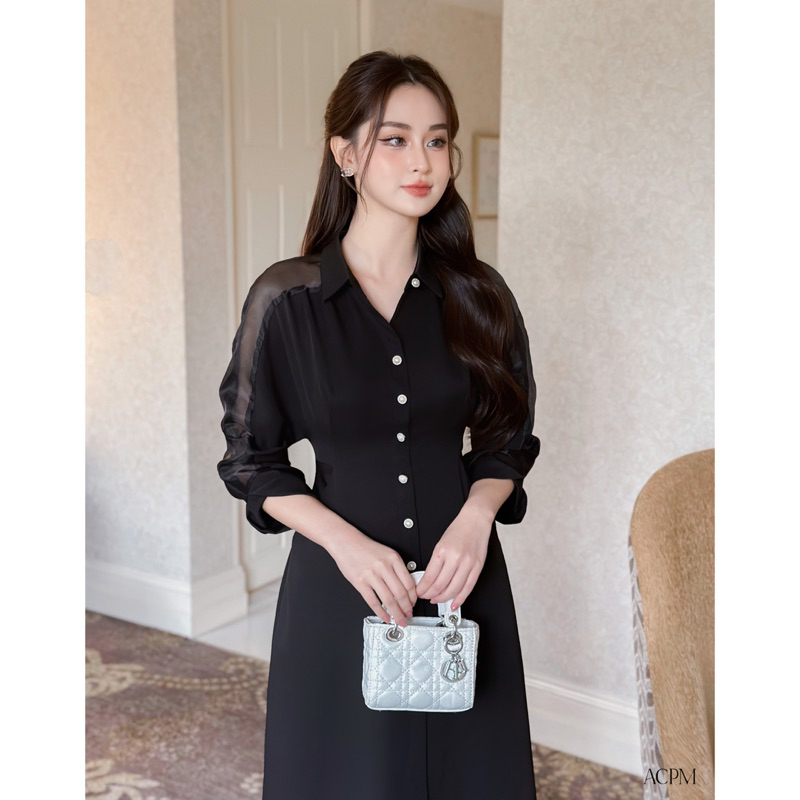 Alia Dress / Đầm sơ mi dáng dài tay lỡ phối tơ