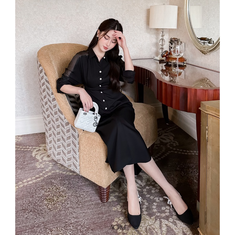 Alia Dress / Đầm sơ mi dáng dài tay lỡ phối tơ