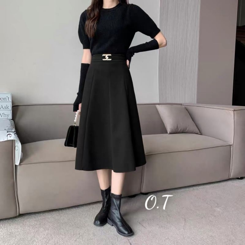 Chân váy dạ QC mềm dãn xòe dáng dài