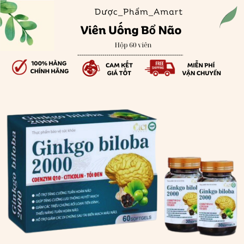 Viên uống bổ não Ginkgo Biloba 2000 tăng cường trí nhớ, giảm đau đầu, lưu thông máu não - 60 viên