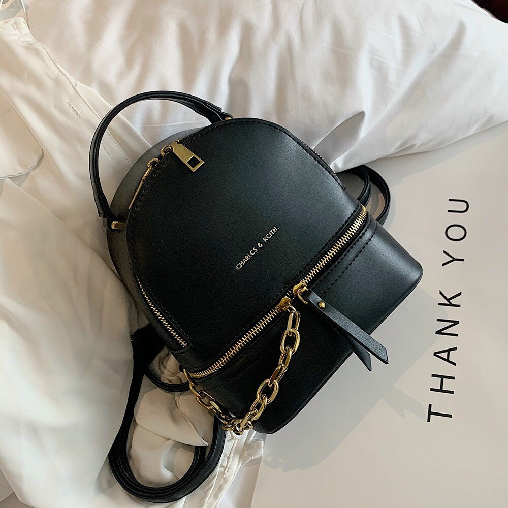 Balo Nữ Mini Dây Xích Vàng Zipper Ngang CK