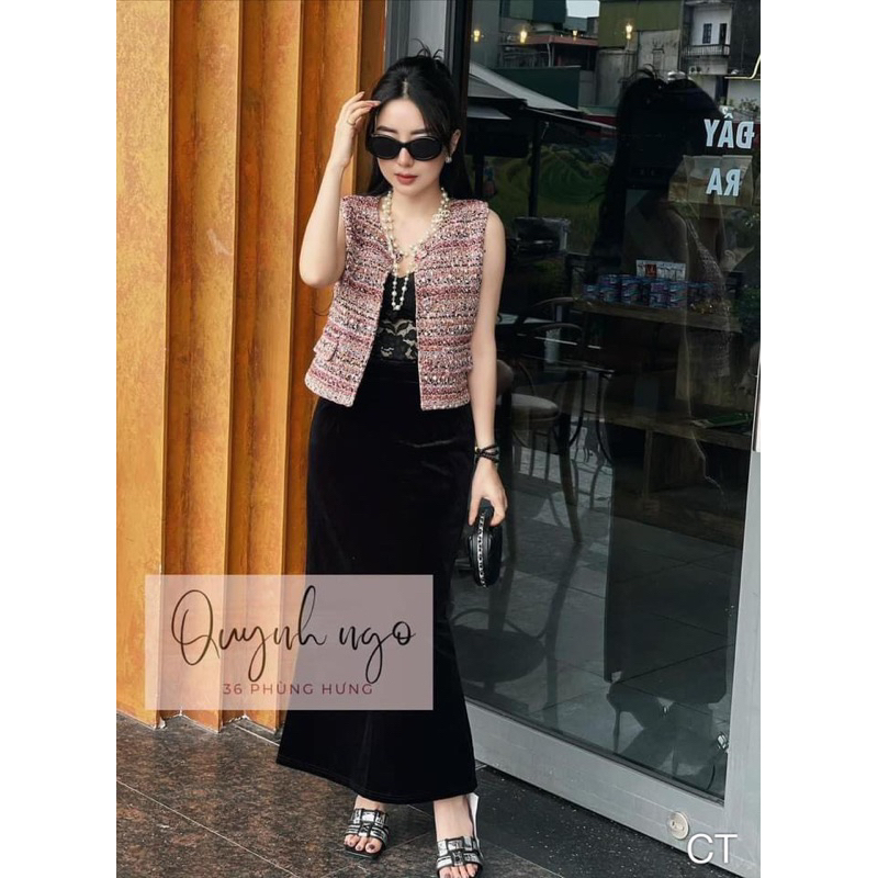 Chân váy nhung the đẹp lắm luôn