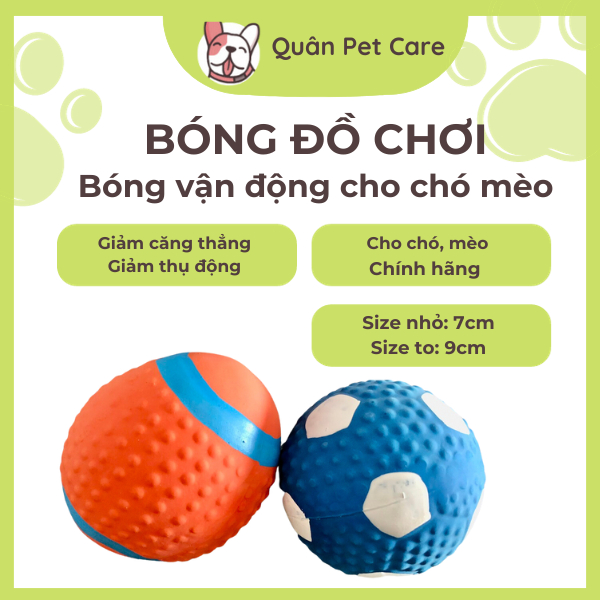 Bóng đồ chơi cho chó cao su giảm stress, Đồ chơi banh cao su cho chó nhai gặm vui nhộn Quân Pet care