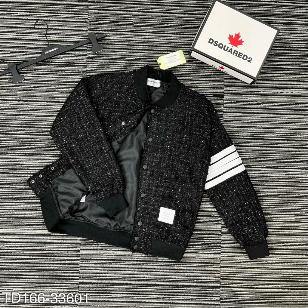 Áo khoác Thom vạch tay kim tuyến vạch trắng unisex  chất dày dặn, áo khoác dạ kim tuyến Thome nam nữ hot trend 2023