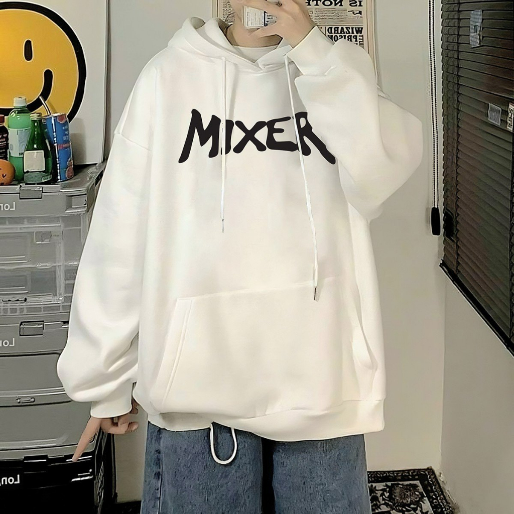 Áo Hoodie nam nữ In chữ - Mixer -  unisex form rộng mặc cực đẹp, chất nỉ cotton Hàn cao cấp, Màu Đen